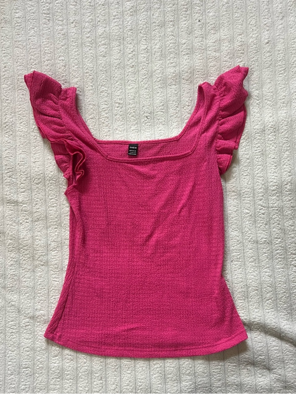 SHEIN Hot Pink Flutter Sleeve Square Neck Tank